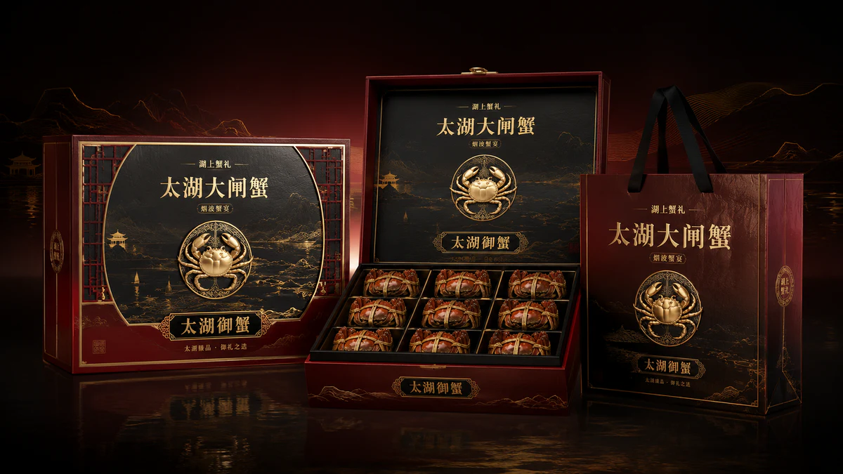大闸蟹中式礼盒包装设计-系列图 3 大闸蟹中式礼盒包装设计-系列图 3