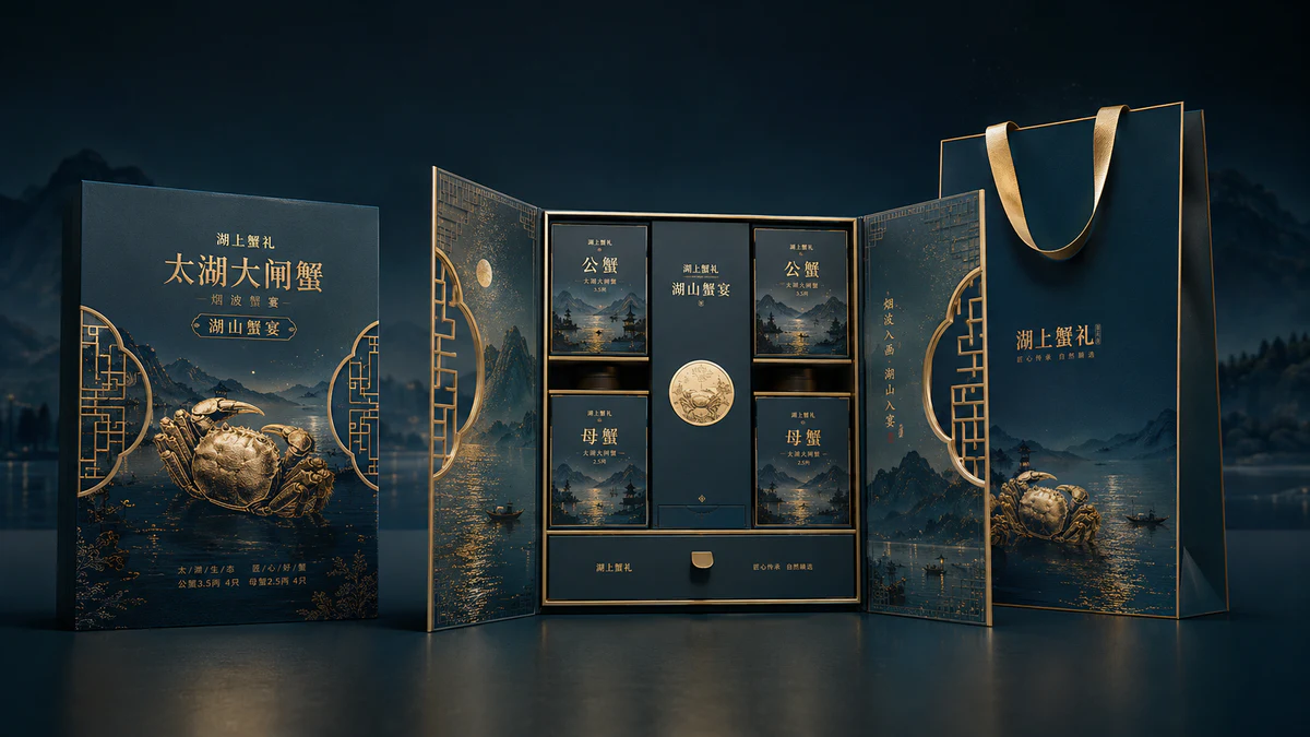 大闸蟹中式礼盒包装设计-系列图 2 大闸蟹中式礼盒包装设计-系列图 2