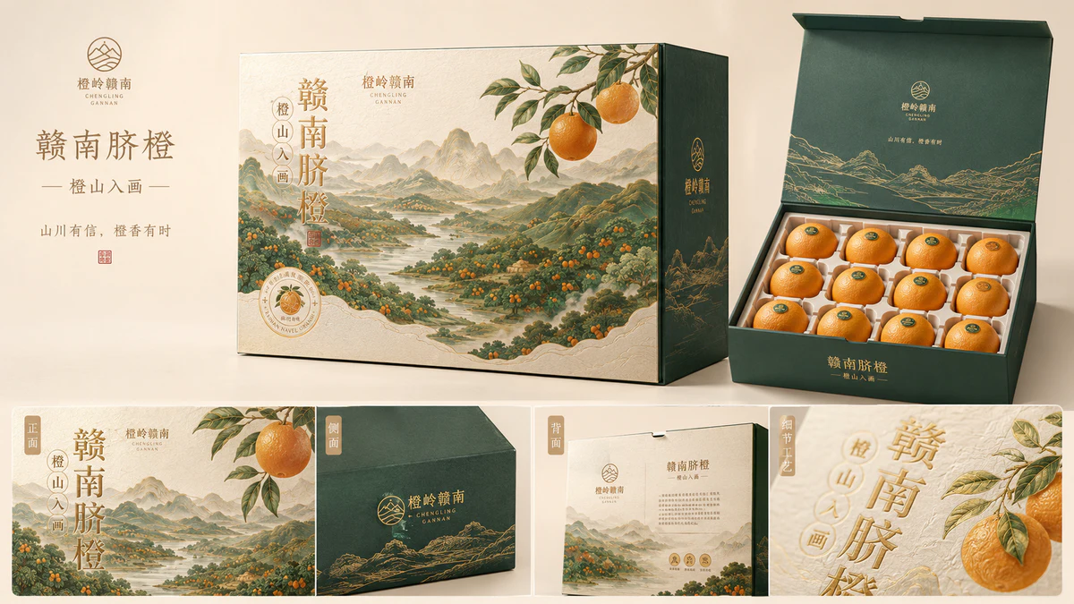 赣南脐橙地方特产礼盒包装设计细节图 1 赣南脐橙地方特产礼盒包装设计细节图 1